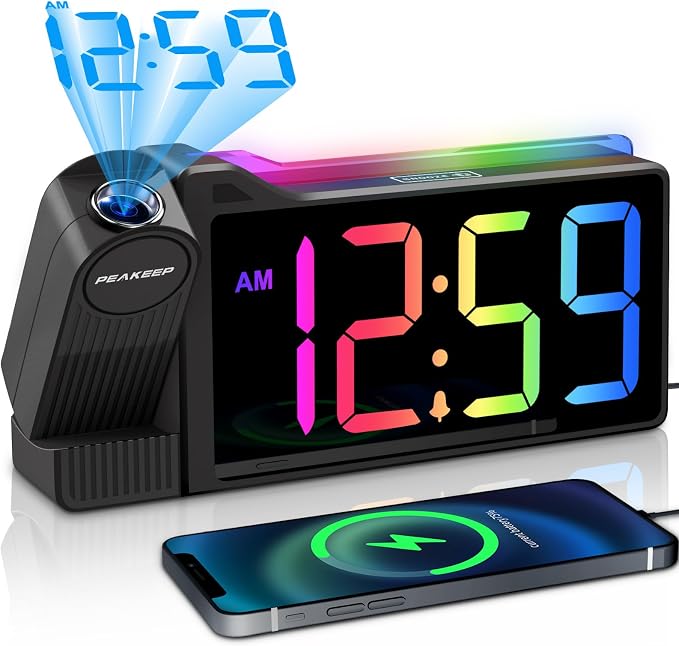 Peakeep Projection Alarm Clock for Bedroom Ceiling with Colorful Nightlight by PEAKEEP