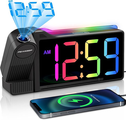 Peakeep Projection Alarm Clock for Bedroom Ceiling with Colorful Nightlight by PEAKEEP