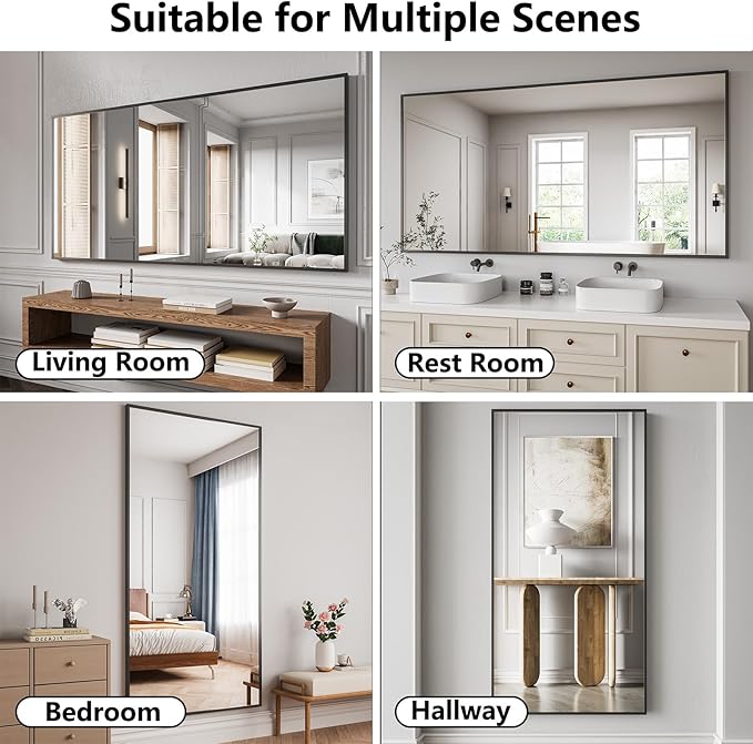 Bathroom Mirror 36"x71" Matte Black Rectangle Bathroom Wall Mirror for Over Sink, Modern Large Vanity Mirror, HD Tempered Glass, Anti-Rust Aluminum Alloy Frame, for Living Room, Bedroom, Entryway