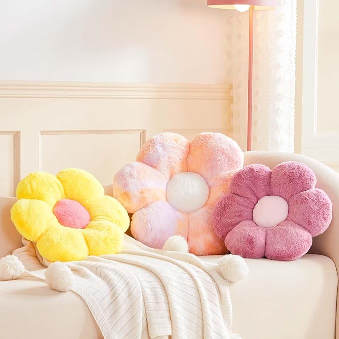 Kcvvcr Dusty Purple Flower Shaped Throw Pillow with Faux Rabbit Fur, 19.6" Soft Plush Throw Pillow for Bedroom Living Room