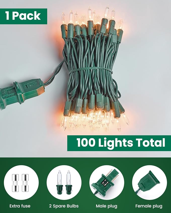 Minetom Clear Christmas Lights 200 Count 40 Feet Bulb Mini Lights, Waterproof String Light for Indoor Xmas Tree Garland Birthday Wedding Decoration, Green Wire