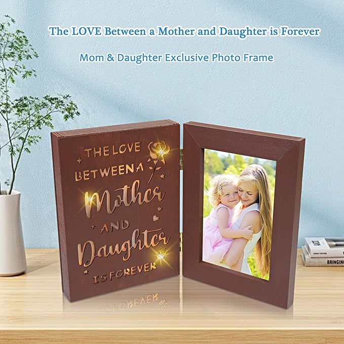 ZEEYUAN 4x6 Picture Frame Mothers Day Christmas Photo Gifts for Mom from Daughter, Mother and Daughter Christmas Picture Frame Gift for Mom- 4x6 Photo Frames Hinged Double Side Tabletop