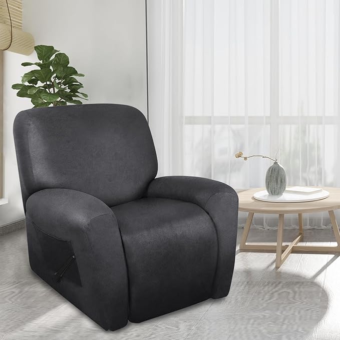 ANARACHON Leather Look Recliner Chair Covers Stay in Place 4-Piece Recliner Slipcovers for Reclining Chair Furniture Protector Spandex Fabric Washable (X-Large, Dark Gray)