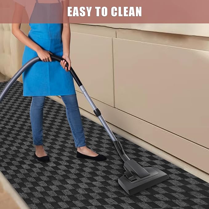Runner Rug 2 ft x 82 ft Carpet Runners, Indoor/Outdoor Hallway Kitchen Entryway Bedroom Area Rugs with Non-Slip Rubber Backing, Garage mat, Checkered Black, Custom