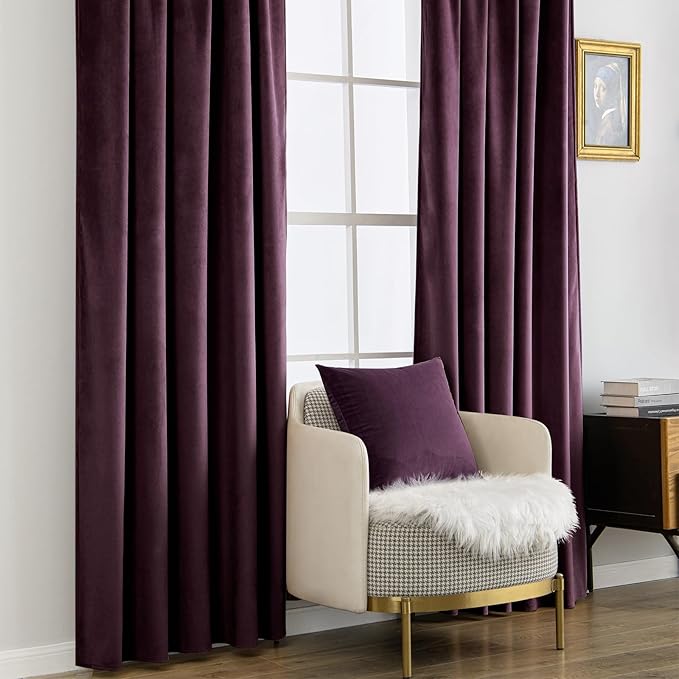 MIULEE Dark Purple Velvet Curtains 84 inches - Luxury Blackout Curtains for Bedroom Living Room Thermal Insulated Super Soft Window Drapes Rod Pocket & Back Tab, W52 x L84 inches, 2 Panels