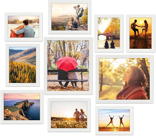 Giftgarden 10-Pack White Picture Frames for Various Sizes Photos, Two 8x10, Four 5x7, Four 4x6, Multi Assorted Modern Frame Collage for Wall or Tabletop Display