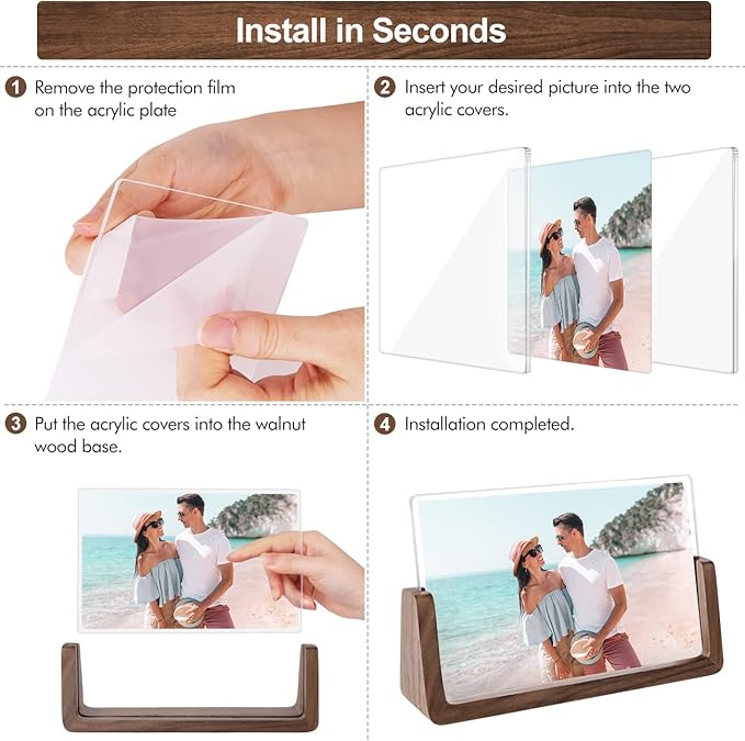 Mixoo 6x8 Picture Frame 2 Pack - Rustic Wooden Photo Frames with Walnut Wood Base and High Definition Break Free Acrylic Glass Covers for Desk or Tabletop Display (6×8 inch, Horizontal + Vertical)