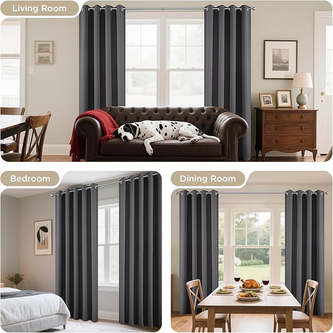 Joydeco Blackout Curtains 72 Inch Length, Grey 52 ×72 Curtains for Bedroom, Thermal Insulated Long Curtains & Drapes 2 Burg, Room Darkening Grommet Drapes for Living Room Window, 2 Panels Set