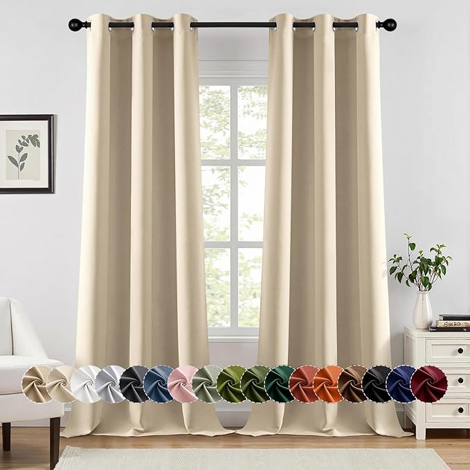 MIULEE Cream Beige Blackout Curtains for Bedroom Living Room 90 Inches Long 2 Panels, Thermal Insulated Room Darkening Drapes Grommet Noise Reducing Light Blocking Window Treatments 40x90 Inch