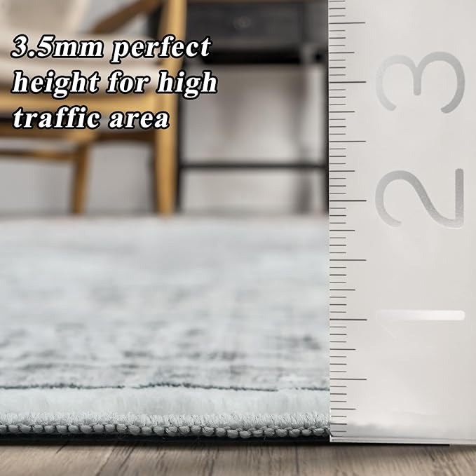 Living Room 9x12 Area Rugs - Large Boho Rugs for Bedroom Stain Resistant Carpet Vintage Tribal Rugs for Kitchen Bathroom with Non Slip Backing Home Decor Floor Decoration Mat 9x12 Grey/White