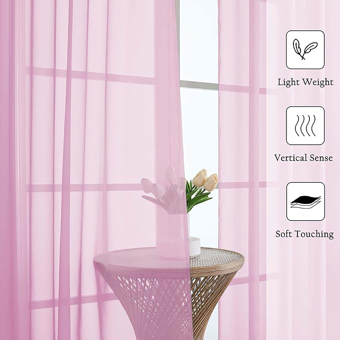 Lecloud Light Pink Sheer Curtains 120 Inches Long 2 Pcs, Solid Voile Light Filtering Rod Pockets Window Curtains for Bedroom, Modern Farmhouse Decor Drapes for Living Room, Each Panel 59" W x 120" L