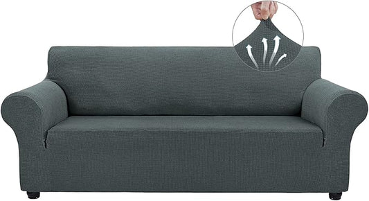 Asnomy Couch Covers for 3 Cushion Couch Stretch Sofa Covers Slipcovers, Pet Protector Furniture Covers for Dogs Cats Spandex Jacquard Fabric Small Checks （Large，Gray）