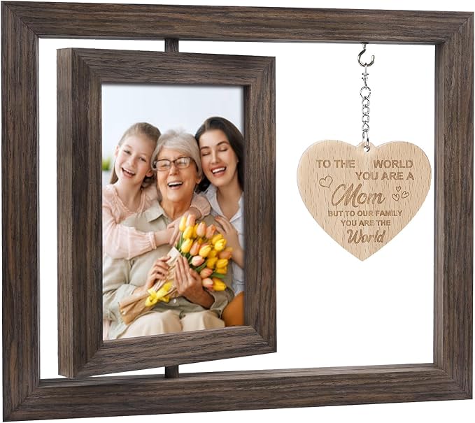 Egofine Gifts for Mom Mothers Day Picture Frames, Mom Picture Frame with Warm Heart Pendant, Mother's Day Gifts from Daughter/Son, Double Sided Rotating Frame for 4x6 Photo