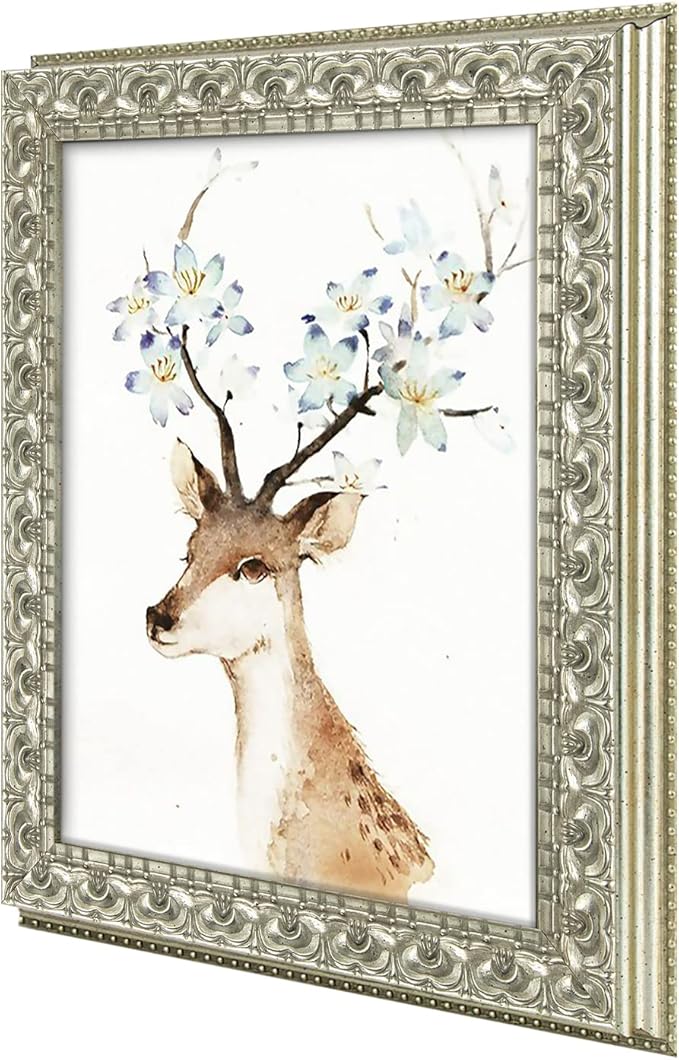 Golden State Art, 8X10 Ornate Finish Photo Frame, Silver Beige Color, Real Glass