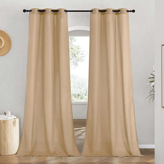 NICETOWN Linen Curtains for Windows 90 inch Long, Grommet Semi Sheer Vertical Drapes Privacy Added with Light Filtering for Doorway/Living Room, Burlap, W42 x L90, 2 Pieces