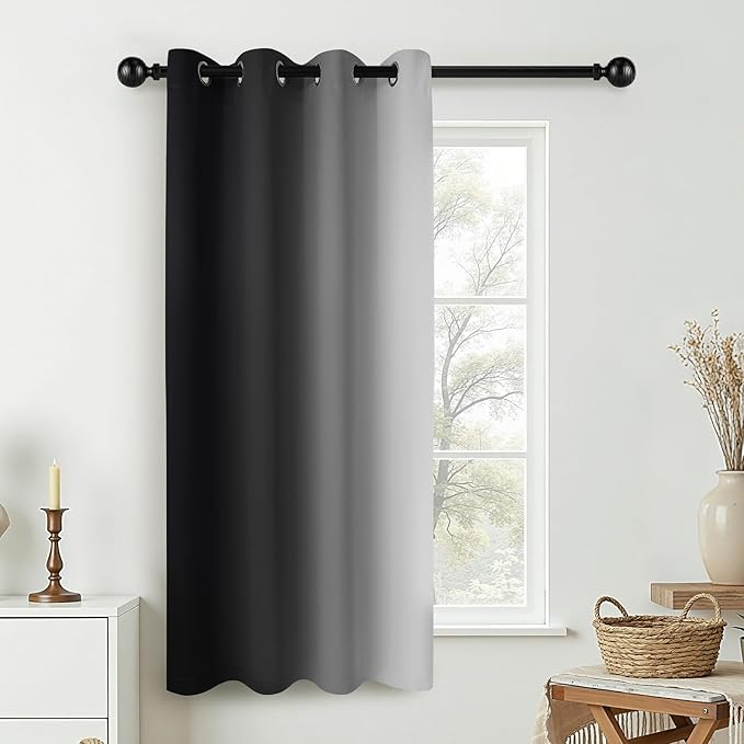 COSVIYA Curtains & Drapes Ombre Black Gradient Drape 63 inch Long 1 Panel,Grommet Room Darkening Light Blocking Insulated Thermal Window Treatments for Bedroom/Living Room,52x63 inches