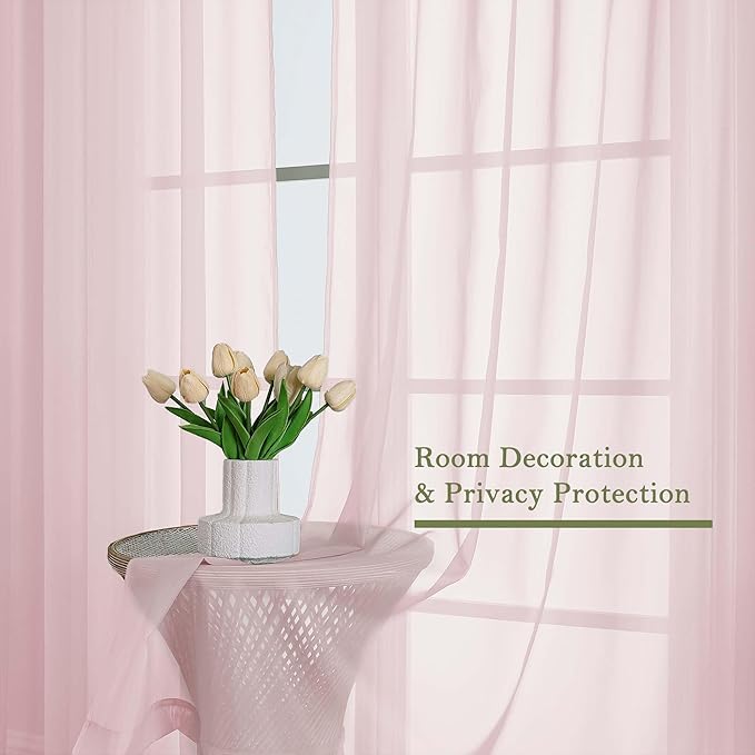Lecloud Blush Pink Sheer Curtains 108 Inches Long 2 Pcs, Dual Rod Pocket Home Decor Living Room Curtains for Bedroom, Light Filtering Airy Voile Solid Elegant Drapes, Each Panel 59" W x 108" L