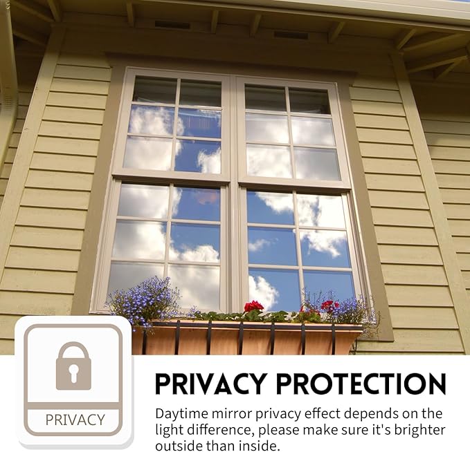 KESPEN Window Privacy Film One Way Daytime Privacy Static Cling Sun Blocking Anti UV Reflective Window Tint for Home and Office, Black-Silver, 17.5 Inch X 6.5 Feet
