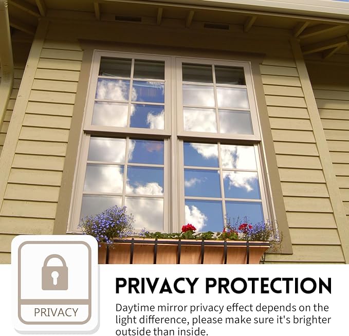 KESPEN Window Film One Way Daytime Privacy Static Cling Heat Control Glass Window Tint Mirror House Film, Black-Silver, 35.4 Inch X 26.2 Feet