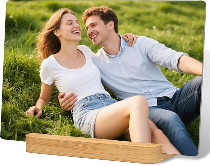 Custom Metal Photo Prints，Personalized Your Own Picture Frame, Customize Photo Prints with Wooden Base，Personalized Metal Picture Gift for Lovers，Family，Boyfriend，Friends