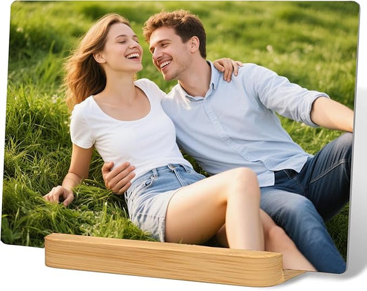 Custom Metal Photo Prints，Personalized Your Own Picture Frame, Customize Photo Prints with Wooden Base，Personalized Metal Picture Gift for Lovers，Family，Boyfriend，Friends