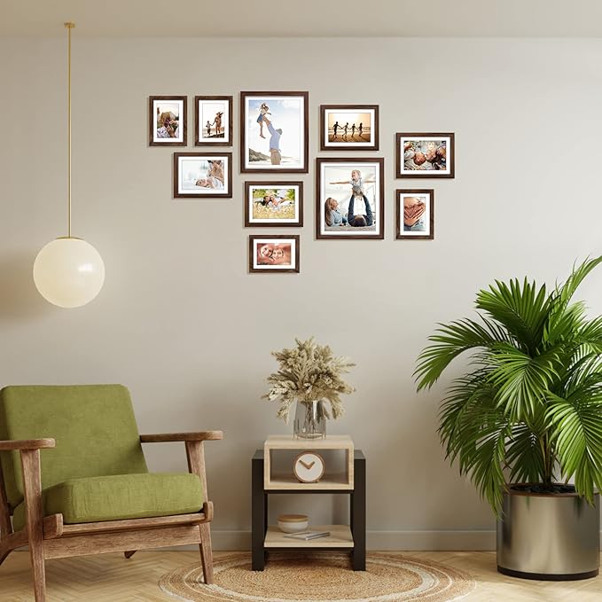Giftgarden Brown Picture Frames with Mat for Multiple Sizes Photos, Four 4x6, Four 5x7, Two 8x10, Assorted Gallery Frame Collage for Wall or Tabletop, Set of 10