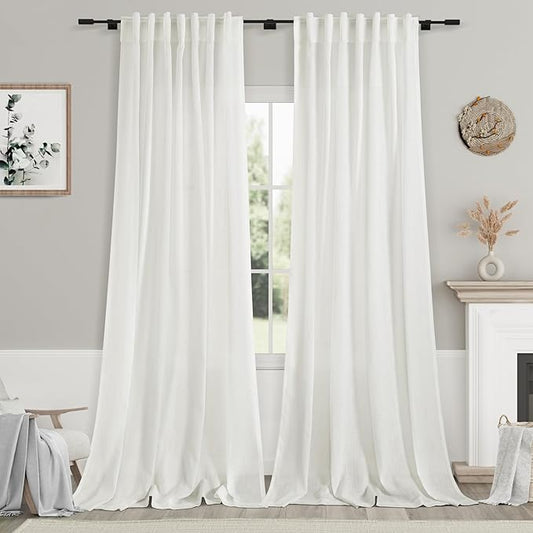 Ivory Linen Curtains 108 Inches Long 2 Panels Back Tab Pocket Modern Farmhouse Linen Light Filtering Curtains Off White Extra Long Semi Sheer Curtain Drapes for Living Room Bedroom 9Ft 52X108