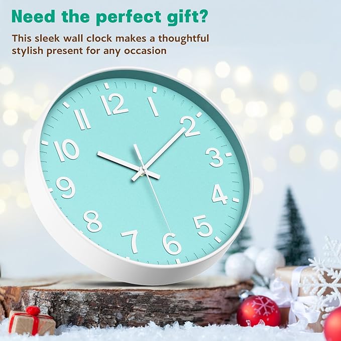 Modern Wall Clock Silent Non-Ticking ?€? Coral Green Analog Wall Clock Battery Operated for Living Room, Kitchen, Bedroom, Office ?€? Stylish Wall Decor for Home, 12 Inch