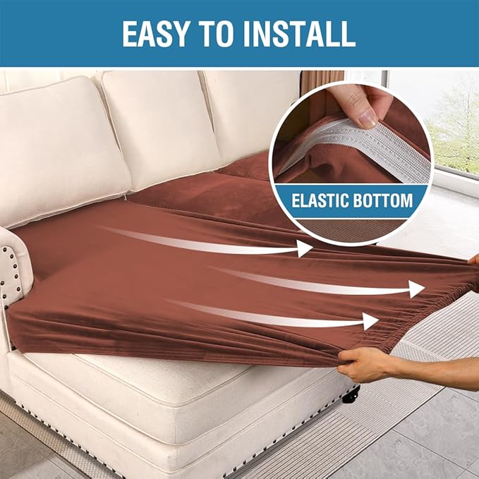 H.VERSAILTEX Velvet Stretch Sectional Couch Covers 3 Pieces Sofa Seat Cushion Covers L Shape Separate Cushion Couch Cover for Both Left/Right Sectional Couch (Large Sofa 2 Seater + 1 Chaise, Rust)