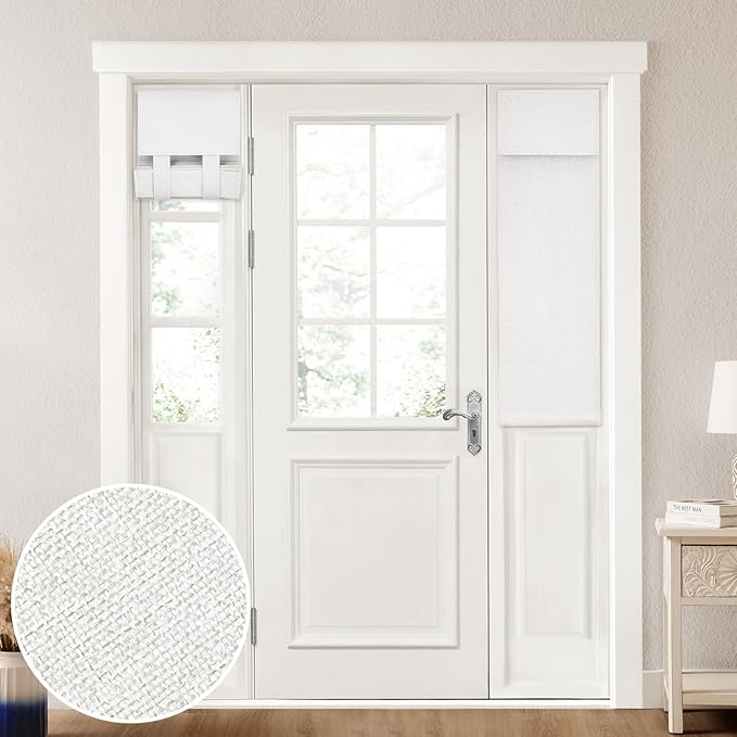 HOMEIDEAS 100% Linen Blackout Sidelight Curtains for Front Door, Side Door Window Curtains, Small Window,Thermal Insulated Covering, 1 Panel, W12 X L40 Inch, White