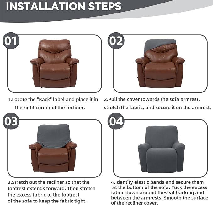 Cupuamon Recliner Chair Covers,Lazy Boy Recliner Covers Stretch Reclining Covers 1 Piece Furniture Protector with Elastic Bottom for Dog,Kids-Charcoal