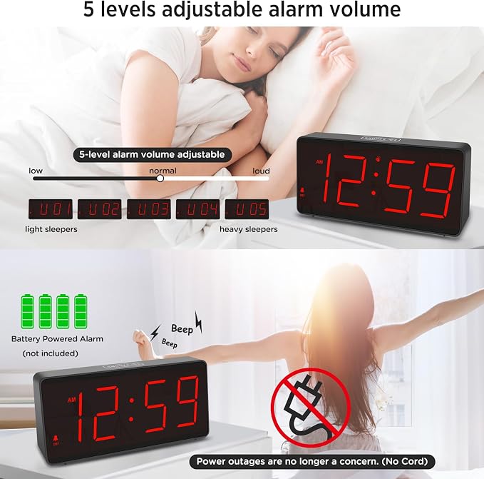 Peakeep Battery Operated Digital Alarm Clock for Bedrooms Big Numbers - Image 4
