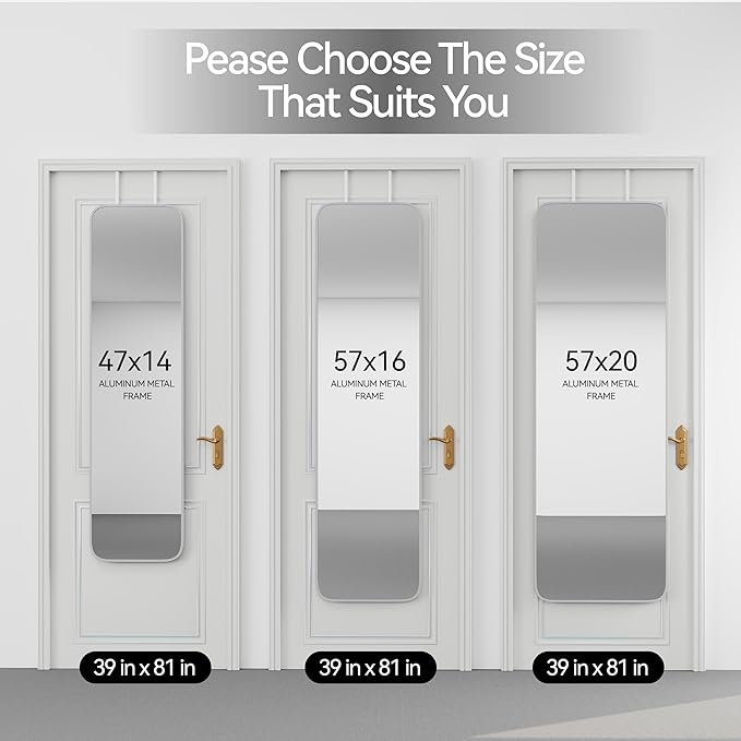 SCWF-GZ 47x14 Mirror Rectangle Full Body Length Door Hanging Wall Mounted Aluminum Alloy Metal Frame Dressing Make-up Mirrors for Entryway Bedroom Bathroom Living Room 47 14 inch Silver