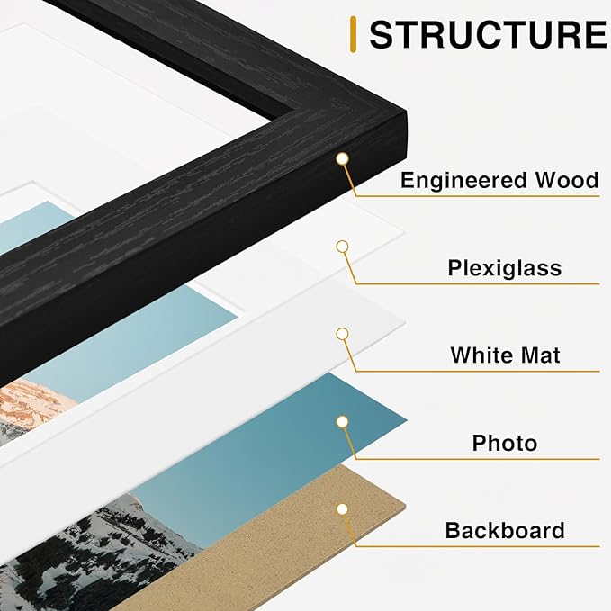 Vittanly 15 Pack Picture Frames Collage Wall Decor, Multi Sizes Including 3pcs 8x10, 6pcs 5x7 and 6pcs 4x6 Photo Frames, Gallery Frame Set for Wall or Tabletop Display, Black, Walnut Brown and Grey