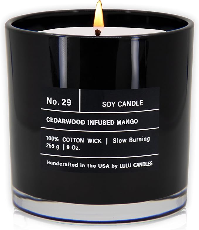 Lulu Candles | Cedarwood Infused Mango | Highly Scented Candles for Home - Soy Blend Jar Candle with 100% Cotton Wick - Slow Burning (9 Oz.)