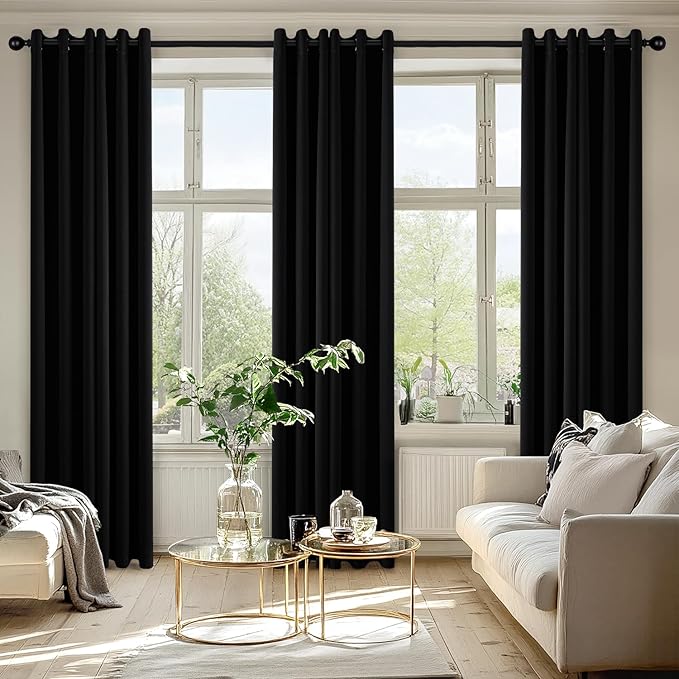 MIULEE Black Blackout Curtains for Bedroom Living Room 84 Inches Long 2 Panels, Thermal Insulated Room Darkening Drapes Grommet Noise Reducing Light Blocking Window Treatments 40x84 Inch