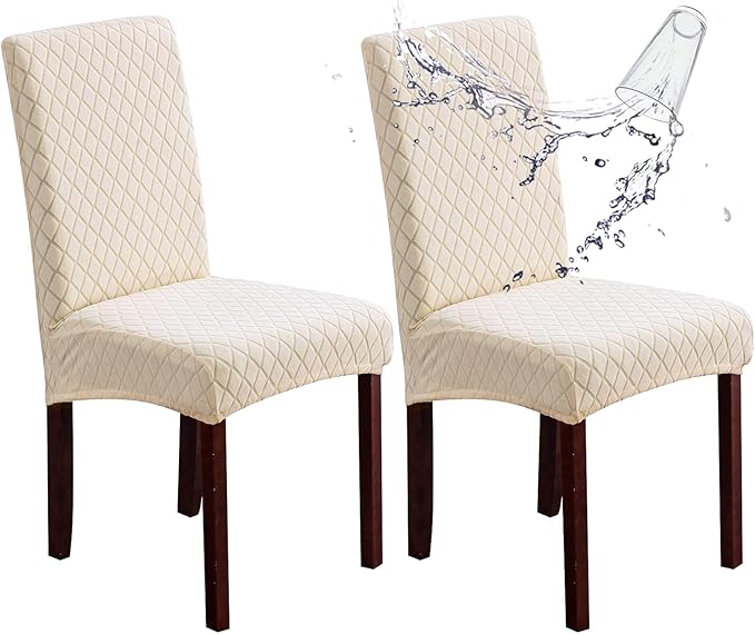 Genina Waterproof Chair Covers for Dining Room 2 Pack, Dining Chair Covers Dining Room Protectors Slipcovers for Kitchen, Parsons (Argyle-Beige, 2 PCS)