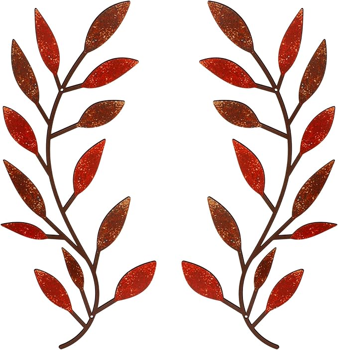 Zhengmy 2 Pieces Metal Tree Leaf Wall Decor Vine Olive Branch Leaf Wall Art Living Room, Hallway Wall Decor Outdoor Decoration(Autumn Color)