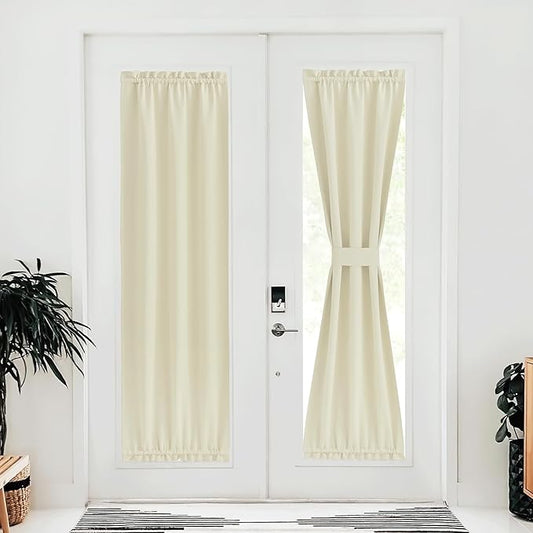NICETOWN Farmhouse Blackout Door Curtains, Elegance French Door Curtains for Privacy, Thermal Insulated Shade, Window Covering for Doorway, Light Beige, 25" W x 80" L, 1 Panel