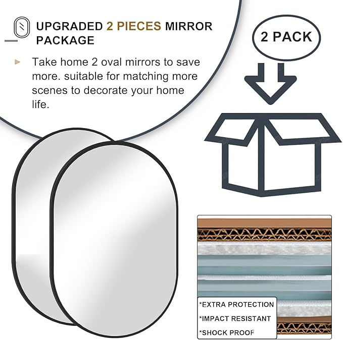 Oval Bathroom Mirror Capsule Wall Vanity Mirror, 2 Pieces 20"x30" Pill Mirrors Wall Mounted Mirror, Large Modern Mirror with Gold Metal Frame, Decor for Entryway, Bedroom, Living Room