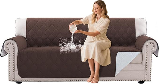 Turquoize 100% Waterproof Sofa Covers Couch Cover for 3 Cushion Couch Triple Non-Slip Sofa Slipcover Washable Furniture Protector for Pets, Kids, Dog (XL Sofa 78", Chocolate)