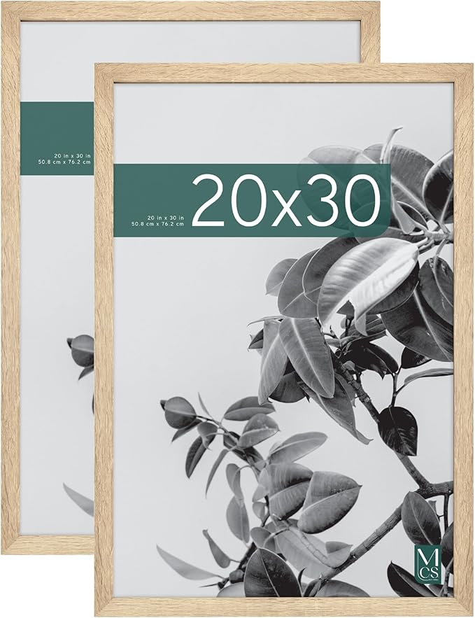 MCS Studio Gallery 20x30 Poster Frame Natural Woodgrain Engineered Wood, Vertical & Horizontal Wall Hanging Large Picture Frame for Photos, Posters & Art Prints (2-Pack)