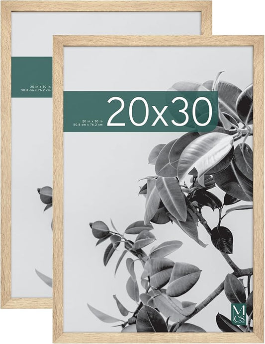 MCS Studio Gallery 20x30 Poster Frame Natural Woodgrain Engineered Wood, Vertical & Horizontal Wall Hanging Large Picture Frame for Photos, Posters & Art Prints (2-Pack)