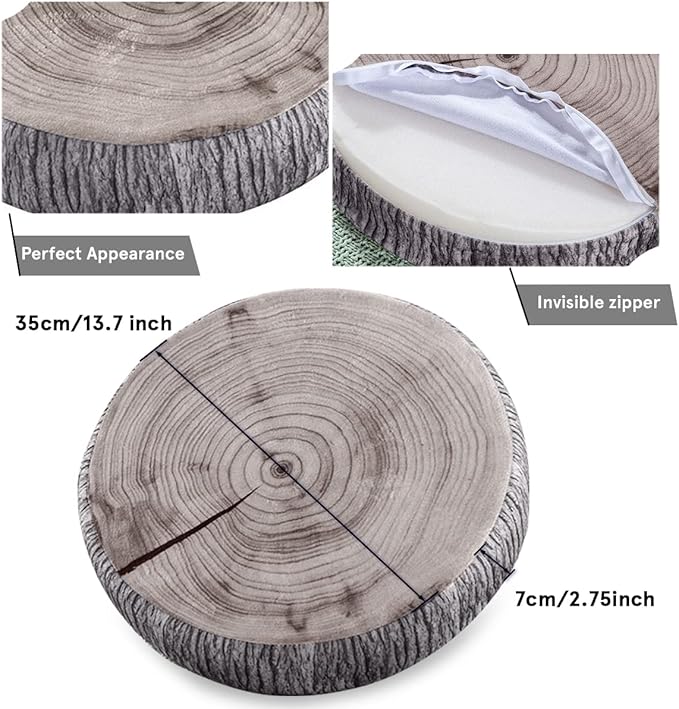 HYSEAS Decorative Round Throw Pillow, 3D Digital Print Comfortable Kids Funny Cute Wood Log Forest Décor Seat Cushion for Home, Couch, Sofa, Bedroom, Living Room, Light Green Stump, 2 Pack