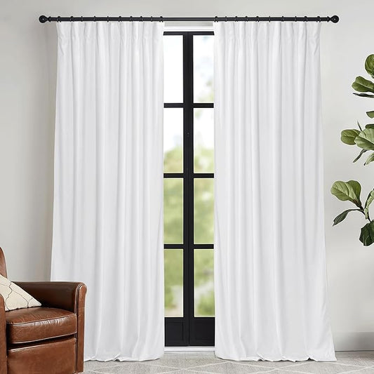 RYB HOME White Velvet Curtains 102 inches with Hook Belt, Soft Fabric Room Darkening Thermal Insulated Luxurious Home Decor Curtains for Living Room Bedroom, W 52" x L 102", 2 Panels Set