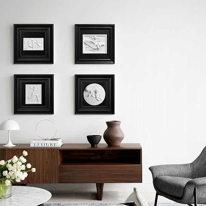 FOLKOR LIFE Framed Black and White Wall Art Sculpture for Vintage Decor, Antique Greek Mythology Framed Plaster Relief Hanging Sculpture for Wall Decor, Living Room, Hallway, Office Decoration