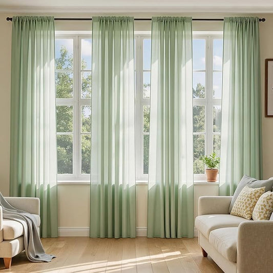 MIULEE Sage Green Sheer Curtains 96 Inches Long, 4 Panels Set, Light Filtering Rod Pocket Voile Drapes Window Treatments, Semi Transparent Airy Fabric for Bedroom and Living Room, 42 x 96 Inches