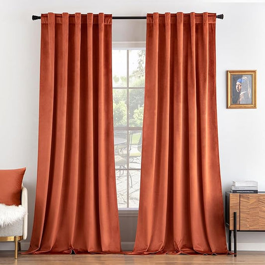 MIULEE Velvet Curtains 72 Inch Wide - Extra Wide Luxury Room Darkening Curtains for Sliding Door Bedroom Living Room Thermal Insulated Drapes Back Tab, Fall Burnt Orange, W 72 x L 84 inch 2 Panels