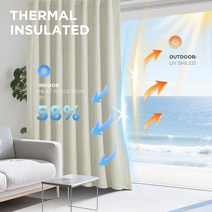 Joydeco Blackout Curtains for Bedroom - 100% Light Blocking 2 Panels Light Beige Drapes 42"W x 72"L, Thermal Insulated Room Darkening Curtains, Linen Textured for Living Room, Rod Pocket & Back Tabs