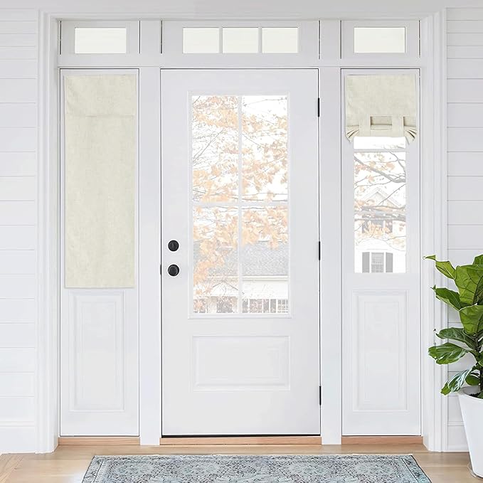 RYB HOME 100% Blackout Curtains for Small Window, Linen Textured Blend Insulating Privacy French Door Curtains Tie Up Shades for Kitchen Storage Cabinet Basement, W 12 x L 40, Ivory, 1 Panel